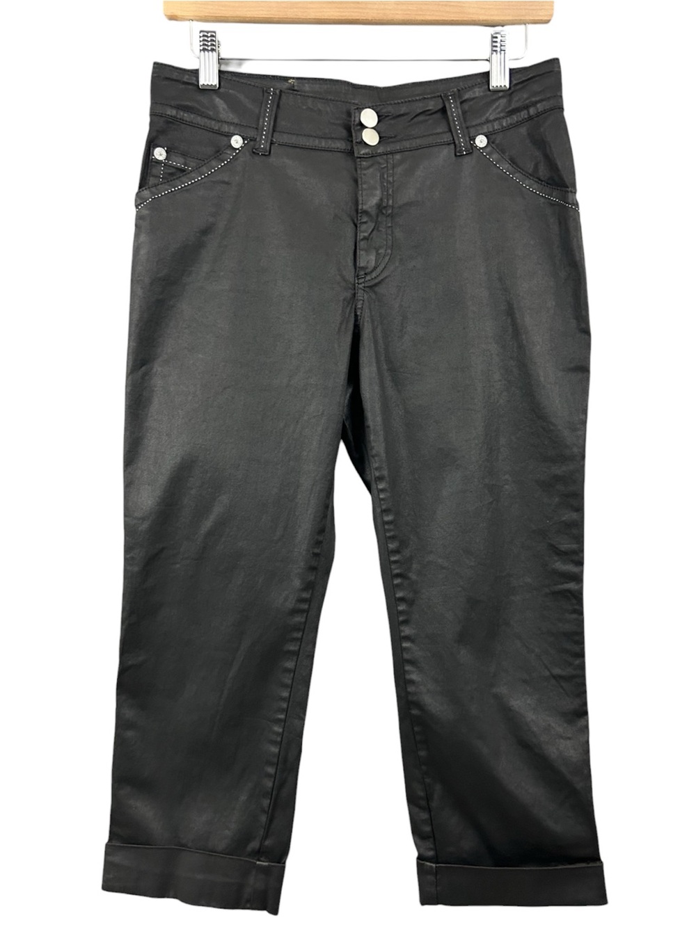 Tuzzi Made In Italy Moto Style Crop Capri Coated Pants Jeans Size 8